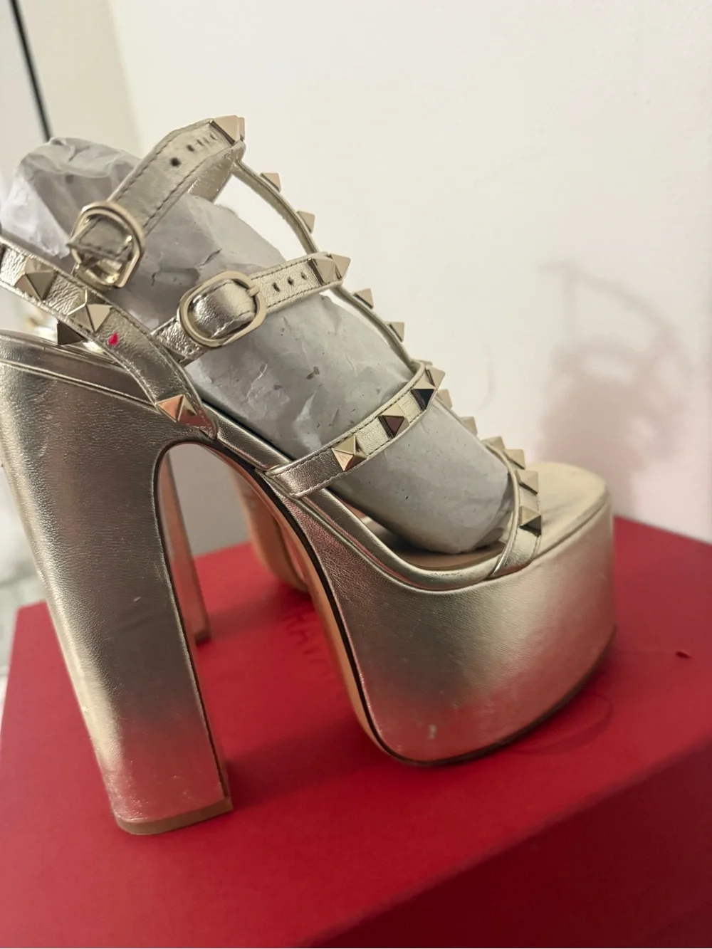 Valentino Rockstud Platform Heels Gold